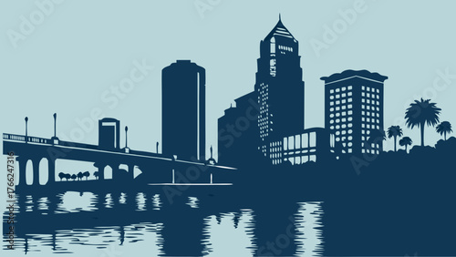 Tampa skyline vector art capturing the blend of jacksonville and tampas cityscapes, ideal for travel posters, promotional materials, and merchandise.