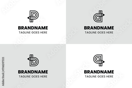 Letter P D B Q Pencil Logo, symbolizing creativity, learning, and design