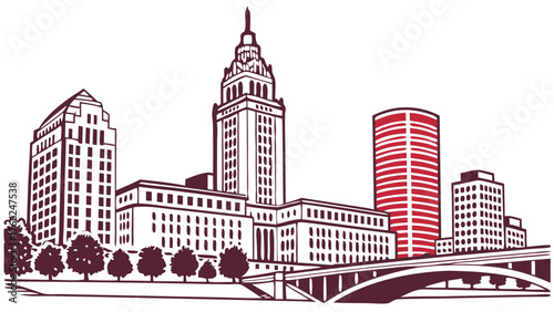 Columbus skyline vector art of cleveland, ohio with terminal and key towers. Suitable for websites, posters, brochures, and promotional materials.