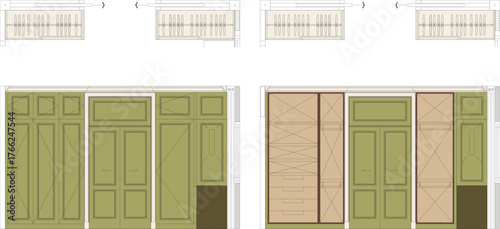 Interior Design Drawing of Walk-in Closet with Built-in Wardrobe — Perfectly Designed and Beautifully Colored