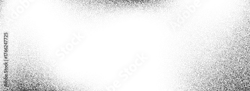 Noisy grain background. Fading dotted gradient texture. Stippled grainy halftone overlay. Black and white sand speckle effect. Gritty grunge distressed wallpaper. Dusty rough dirty cover. Vector