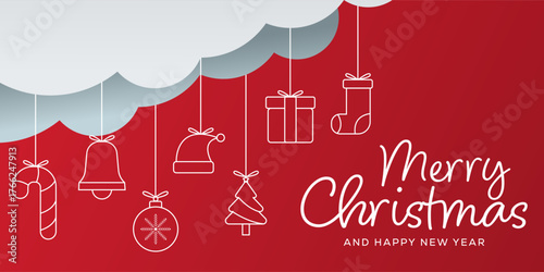 merry christmas horizontal banner illustration in gradient style