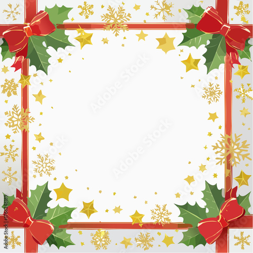 クリスマスフレーム｜リボンと雪の華がきらめく祝福のデザイン
