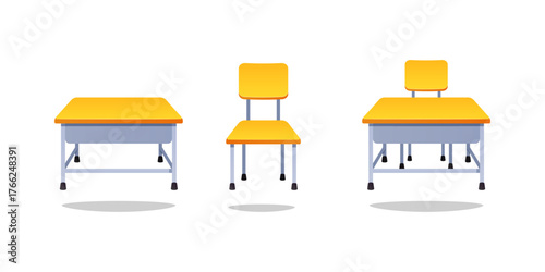 School chairs and desks vector isolated on white background.