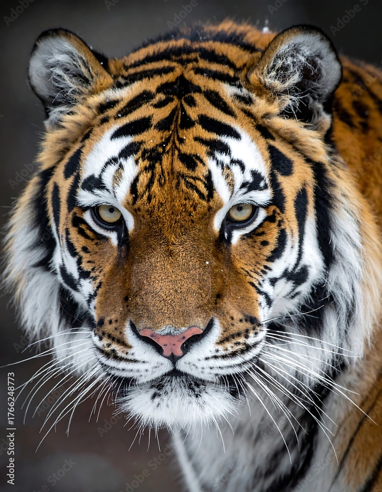 Naklejka premium A close-up portrait of a majestic tiger gazing intensely at the viewer