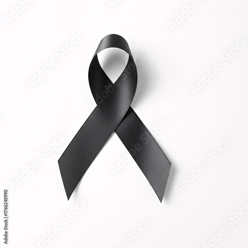 Illustration of black ribbon on white background as a symbol of mourning and remembrance