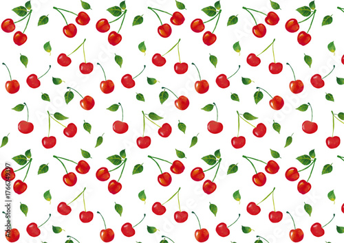 水彩風 真っ赤なサクランボのパターン Cute Fruit Series:Watercolor style bright red cherry pattern