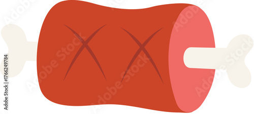 Funny Cartoon Meat with Bones, Grilled Ham Illustration