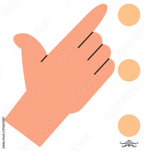 Hand making a swiping gesture with three dots symbolizing interaction, navigation, or selection. Ideal for technology, interface, simplicity, control, motion communication decision-making themes. A