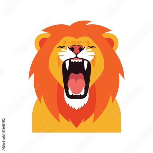 Fierce lion roaring mouth open aggressive wild animal king powerful majestic nature icon vector