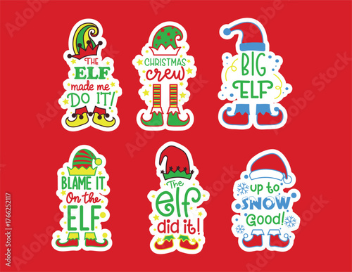 Elf stickers for christmas, quotes collection