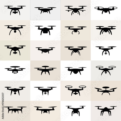 Collection of drone silhouettes in various designs and poses