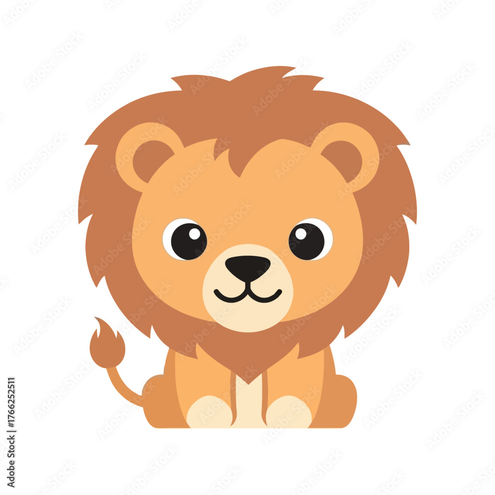 Obraz premium Cute cartoon baby lion sitting adorable jungle animal character fun safari wildlife illustration vector