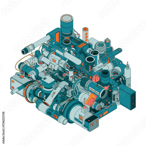 Complex industrial machine with intricate components and pipes