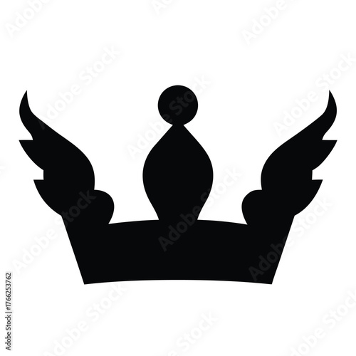 Stylized black silhouette of a regal crown with wings and a central jewel