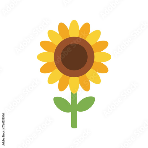 Bright yellow sunflower icon isolated on white simple floral graphic summer bloom nature element vector