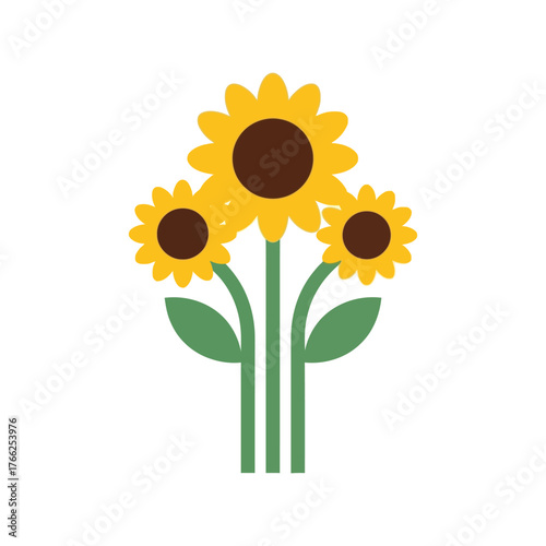 Three blooming sunflowers vector illustration summer garden nature floral element vector