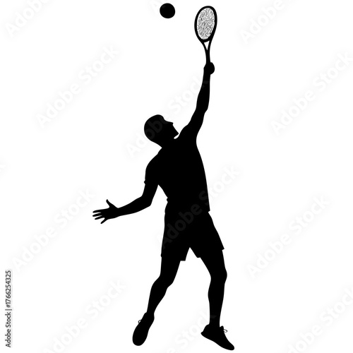 Tennis player silhouette serving the ball, a dynamic action shot in sport