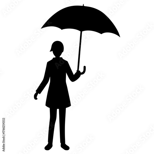Silhouette of a woman holding an umbrella, representing protection from the rain