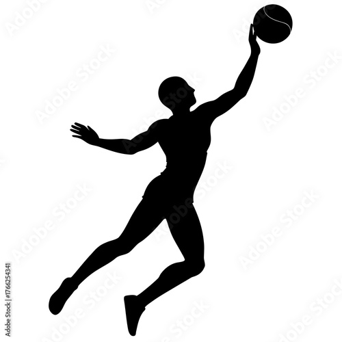 Silhouette of a volleyball player jumping to spike the ball, showcasing athleticism
