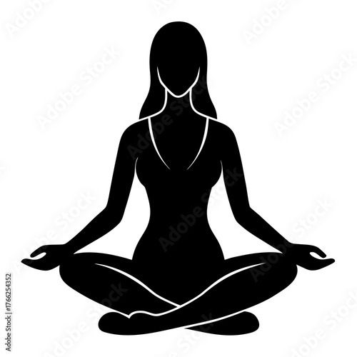 Silhouette of a woman in lotus position, practicing yoga and meditation
