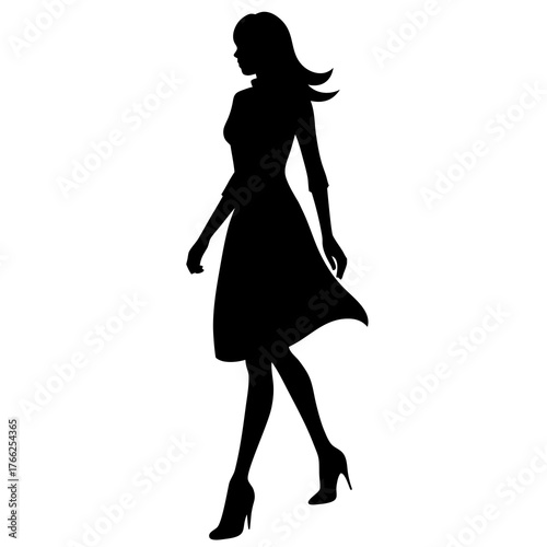 Elegant woman silhouette walking in style, a graceful figure in motion