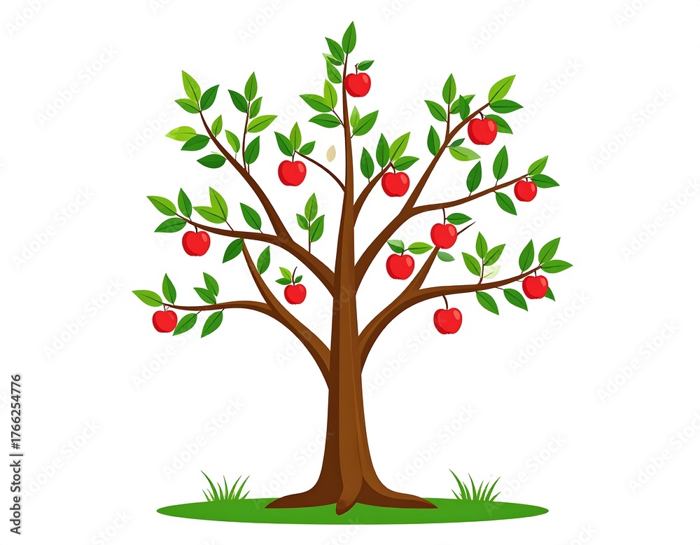 Obraz premium Cartoon-style image of a tree with ripe red apples