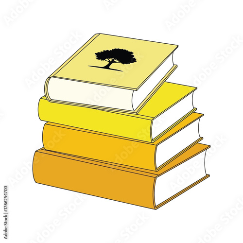 Stack of colorful books with tree silhouette symbol knowledge wisdom education literary vector