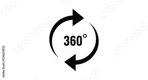 Circular arrow icon indicating 360 degrees rotation and full circle movement in a simple black silhouette