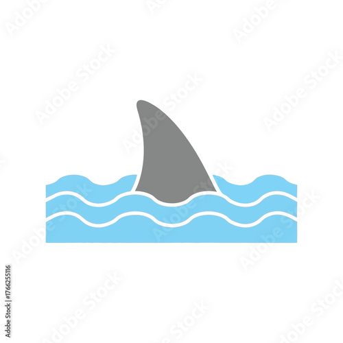 Shark fin emerging from wavy water surface danger ocean predator marine life concept vector