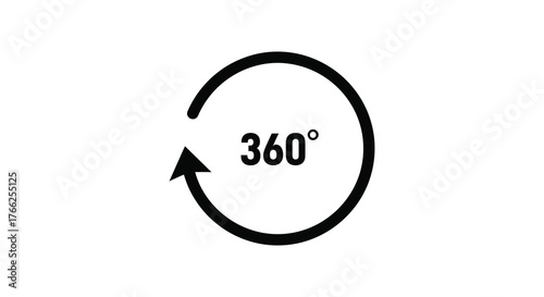 Black circular arrow indicating 360 degrees rotation or full circle in a simple silhouette style