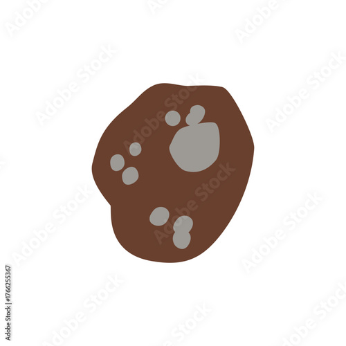 flat design of irregularly asteroid brown object with a dark outline. It features several small, lighter brown circular markings and one larger, light grey circular marking