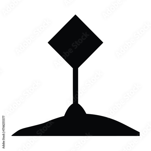 Black diamond shape on a pole representing a nautical navigation marker on a white background