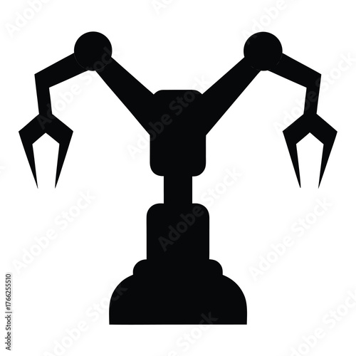 Silhouette of a two armed industrial robotic manipulator with grippers on a white background