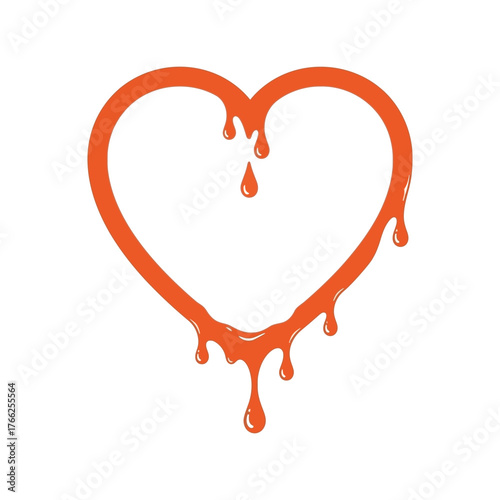 Melting orange heart dripping graphic element for love valentines day design and advertising vector