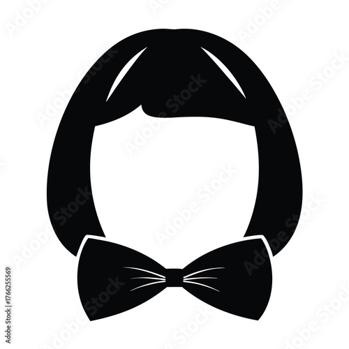 Stylized silhouette of a person with a bob hairstyle and bow tie