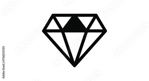 Geometric faceted diamond shape icon representing luxury and preciousness in a clean black silhouette