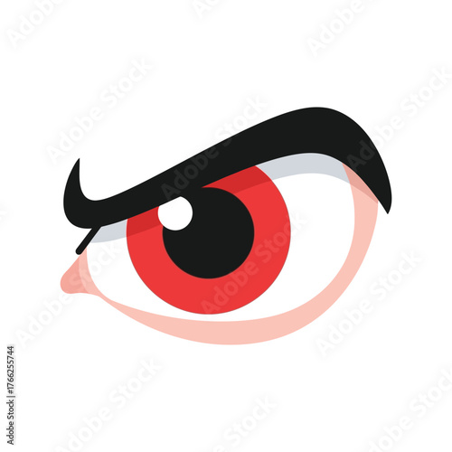 Angry red eye icon fierce expression symbol isolated vector graphic minimalist evil gaze vector