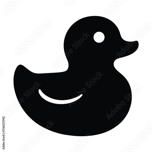 Simple Black Rubber Duck Illustration on White Background, A Bathtub Icon