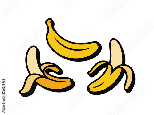 Fresh Bananas Vector Illustration Ripe and Peeled Fruit Design