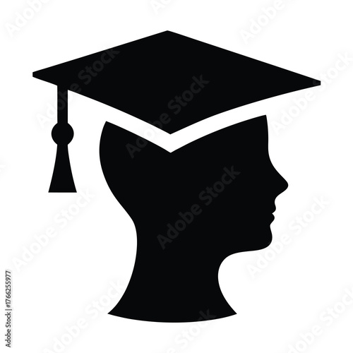 Silhouette of a human head wearing a graduation cap symbolizing education and achievement