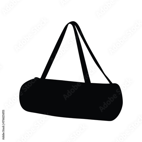 Silhouette of a cylindrical black duffel bag against a white background