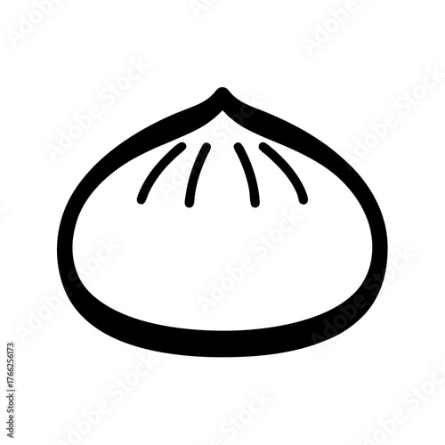 Stylized black and white illustration of a delicious looking soup dumpling