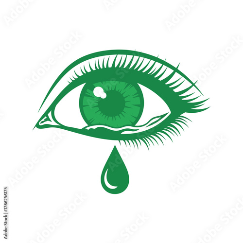 Green eye tears sadness emotion symbol abstract illustration vector