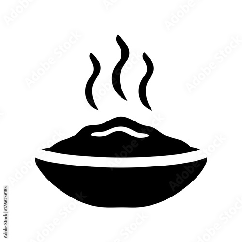 Black and white vector image of hot soup in a bowl