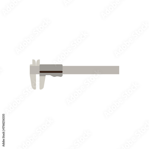 flat design of caliper, colored in shades of gray with a dark brown outline, featuring measuring jaws on the left and a long, straight body extending to the right.