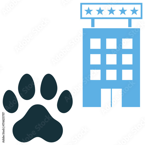 Hotel pet friendly icon vector. Ideal for animal accommodation, guest service, and travel with pets themes. This graphic indicates that animals are welcome in the lodging.