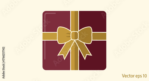 Red gift box with golden ribbon and bow, symbolizing presents, holidays, birthdays, and joyful celebrations