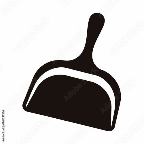 Isolated black silhouette of a dustpan against a white background for cleaning