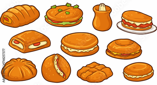 Assorted baked goods collection with transparent background
